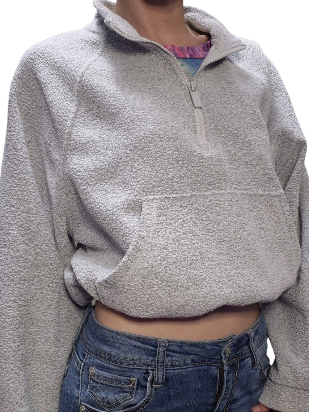 Old Navy Light Gray Sherpa Half-Zip Pullover